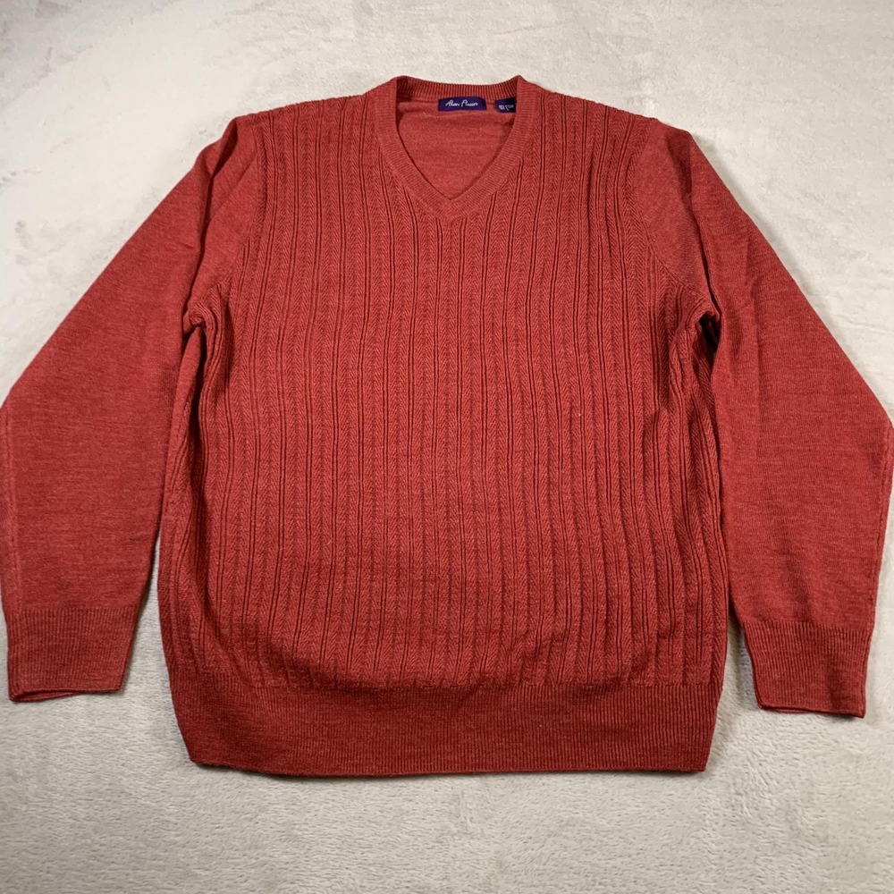 Alan Flusser Sweater Mens Large V Neck Tight Knit Pullover Lightweight Classic
